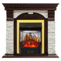 Каминокомплект Dublin - Темный дуб / Сланец белый с очагом Majestic FX M Brass