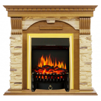 Каминокомплект Dublin - Дуб / Сланец с очагом Fobos FX Brass