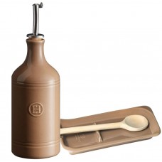 Подарочный набор Emile Henry: Бутылка для масла и подставка под ложку (флинт)